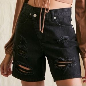 F21 Asymmetrical Destroyed Denim Shorts